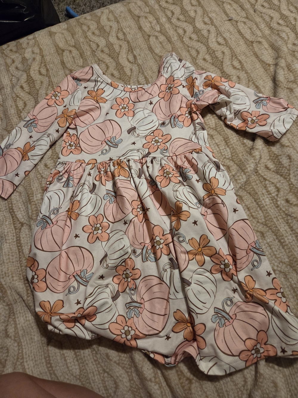 Girls' Pink Pumpkin Floral Long-Sleeve Dress